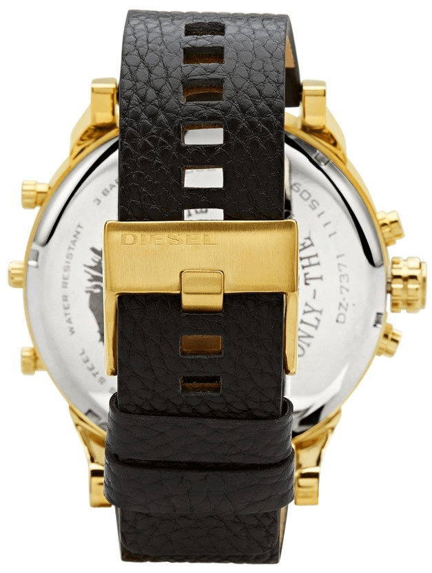Diesel Mr Daddy Black & Gold Dial Black Leather Strap Watch For Men - DZ7371