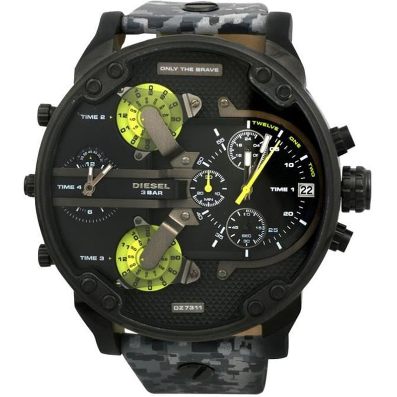  Shop Authentic Diesel Big Daddy Chronograph Black Dial Black Leather Strap Watch For Men - DZ7311 - Luxxuri