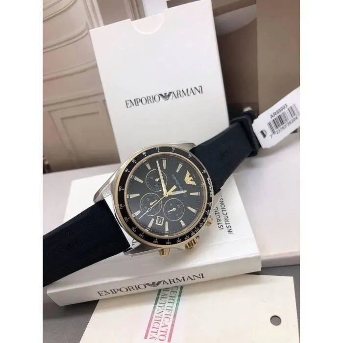  Shop Authentic Emporio Armani Sigma Chronograph lack Dial Black Rubber Strap Watch For Men - AR80003 - Luxxuri