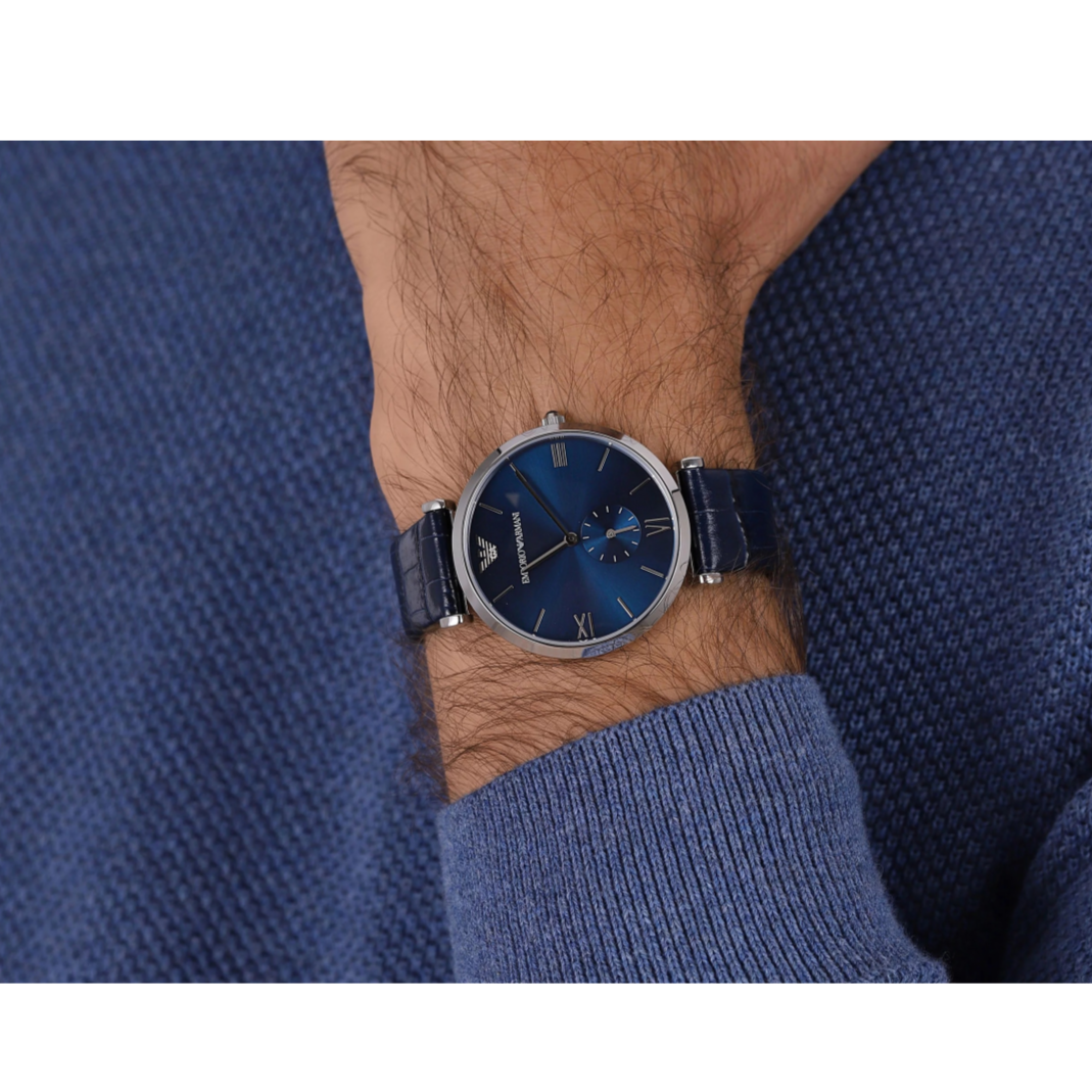  Shop Authentic Emporio Armani Gianni T Bar Quartz Blue Dial Blue Leather Strap Watch For Men - AR11300 - Luxxuri