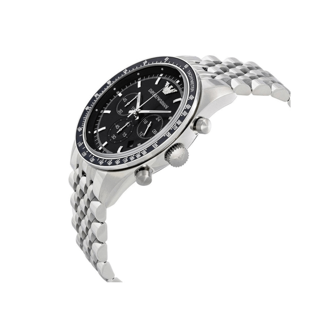  Shop Authentic Emporio Armani Tazio Chronograph Black Dial Silver Steel Strap Watch For Men - AR5988 - Luxxuri
