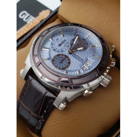  Shop Authentic Guess Pinnacle Chronograph Quartz Blue Dial Brown Leather Strap Watch For Men - W0673G1 - Luxxuri