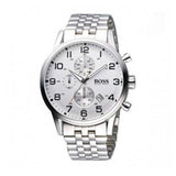  Shop Authentic Hugo Boss Aeroliner Chronograph Quartz White Dial Silver Steel Strap Watch For Men - HB1512445 - Luxxuri