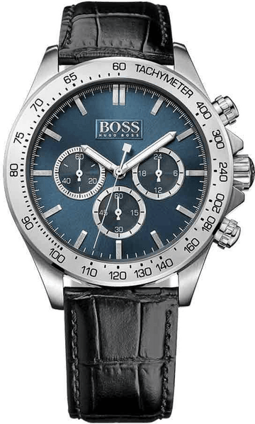  Shop Authentic Hugo Boss Ikon Blue Dial Black Leather Strap Watch for Men - 1513176 - Luxxuri