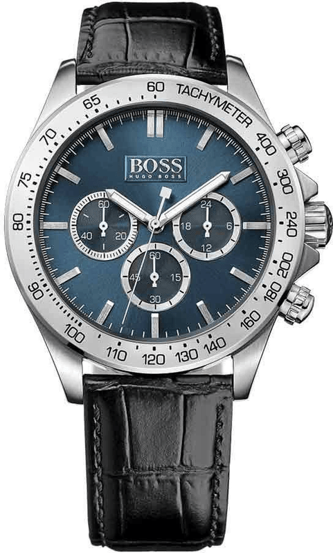  Shop Authentic Hugo Boss Ikon Blue Dial Black Leather Strap Watch for Men - 1513176 - Luxxuri