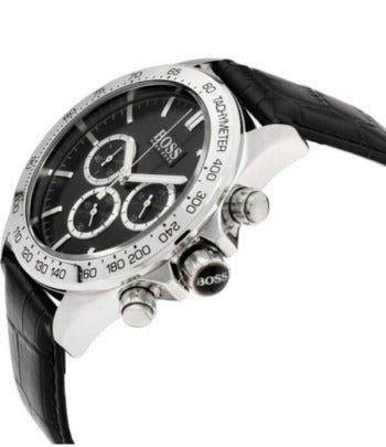 Hugo Boss Ikon Black Dial Black Leather Strap Watch for Men - 1513178