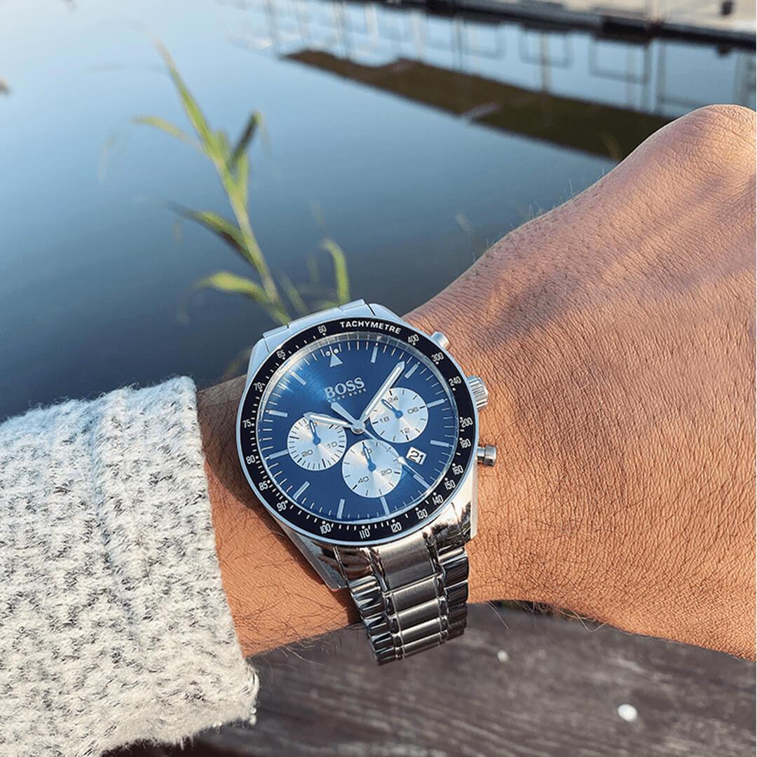  Shop Authentic Hugo Boss Chronograph Blue Dial Silver Steel Strap Watch for Men - 1513630 - Luxxuri