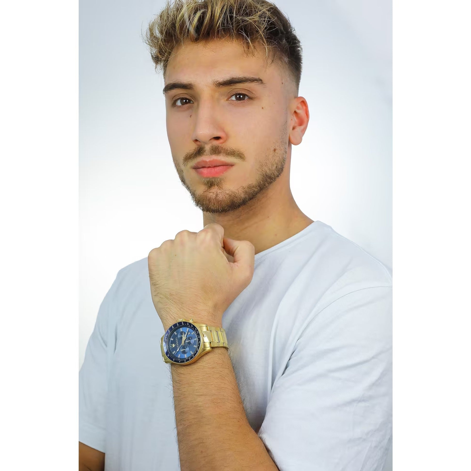  Shop Authentic Maserati SFIDA Analog Blue Dial Gold Stainless Steel Watch For Men - R8873640008 - Luxxuri