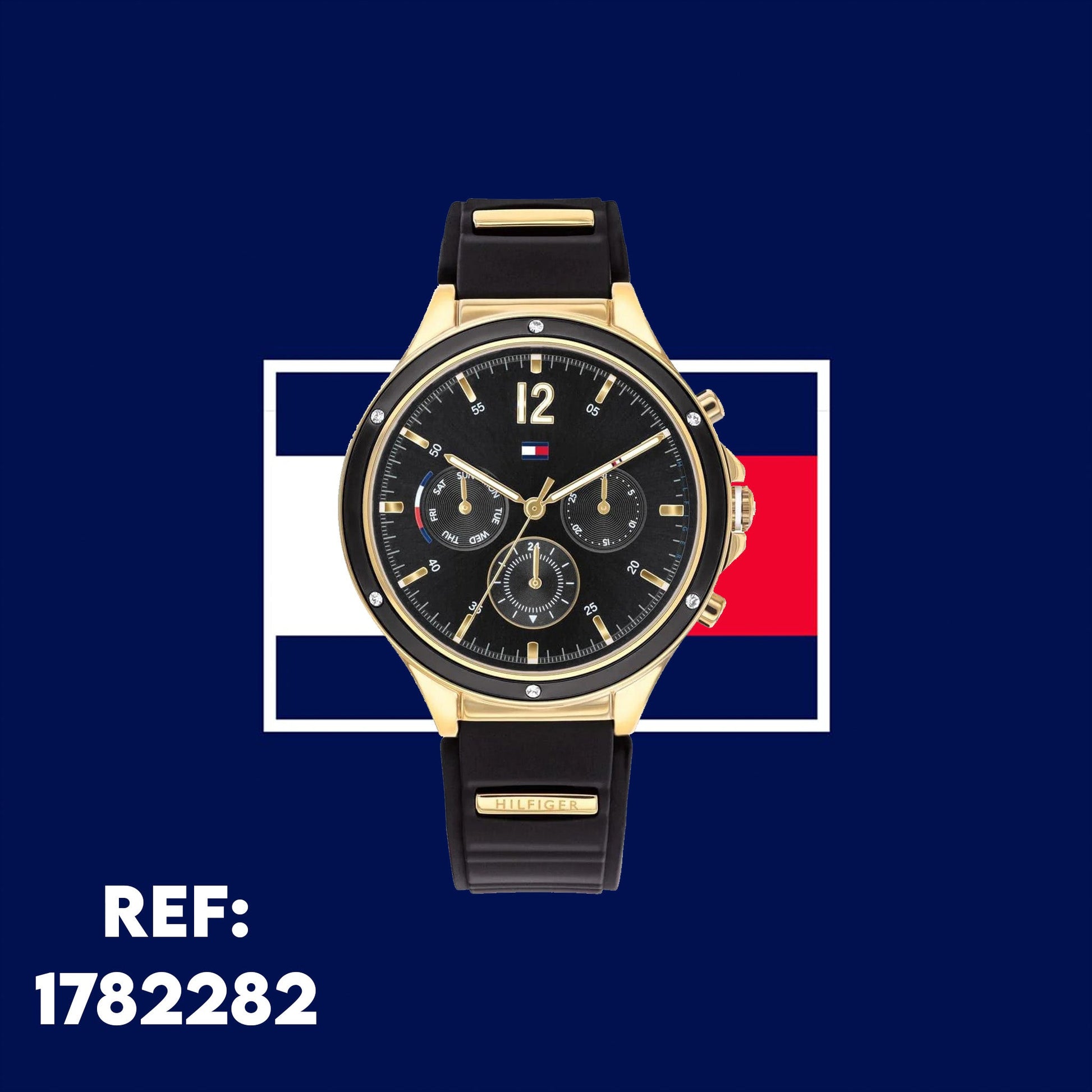  Shop Authentic Tommy Hilfiger Eve Chronograph Quartz Black Dial Black Silicone Strap Watch For Women - 1782282 - Luxxuri