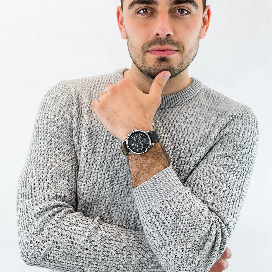  Shop Authentic Tommy Hilfiger Kyle Quartz Black Dial Black Leather Strap Watch for Men - 1791630 - Luxxuri