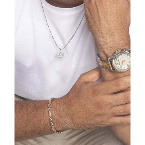  Shop Authentic Versace Greca Action Chronograph Quartz Silver Dial Two Tone Steel Strap Watch for Men - VE3J00522 - Luxxuri