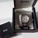  Shop Authentic Hugo Boss Aeroliner Chronograph Quartz White Dial Silver Steel Strap Watch For Men - HB1512445 - Luxxuri