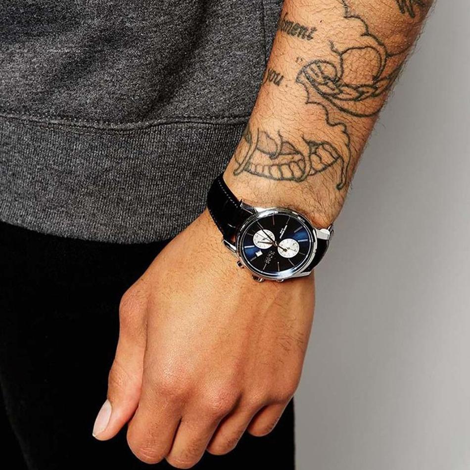  Shop Authentic Hugo Boss Jet Blue Dial Black Leather Strap Watch for Men - 1513283 - Luxxuri