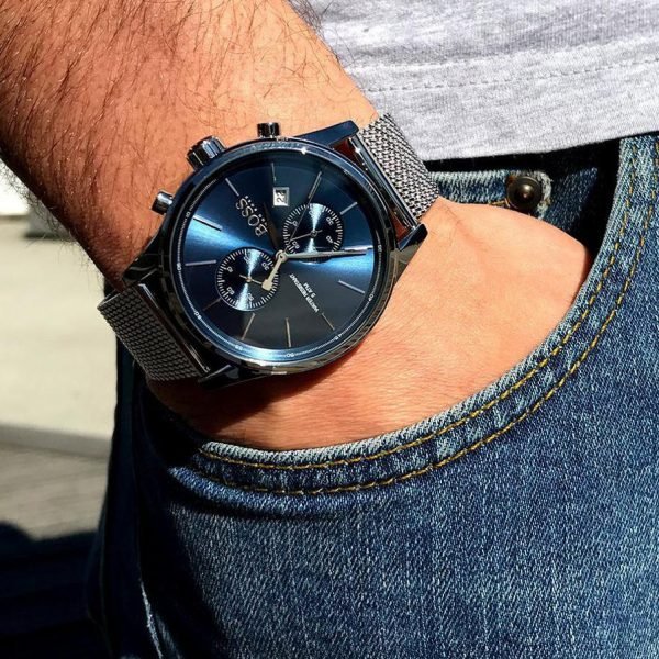  Shop Authentic Hugo Boss Jet Blue Dial Gunmetal Mesh Bracelet Watch for Men  - 1513677 - Luxxuri