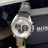 Shop Authentic Hugo Boss Casual Chronograph Silver Dial Black Leather Strap Watch For Men - HB1512880 - Luxxuri