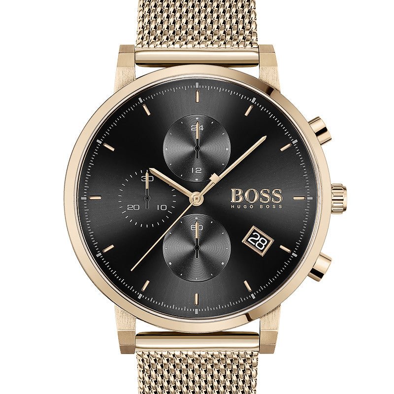  Shop Authentic Hugo Boss Integrity Black Dial Gold Mesh Bracelet Watch for Men - 1513808 - Luxxuri