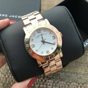 Marc Jacobs Amy White Dial Rose Gold Steel Strap Watch for Women - MBM3077