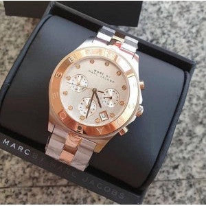  Shop Authentic Marc Jacobs Blade Chronograph Silver Dial Two Tone Steel Strap Watch for Women - MBM3178 - Luxxuri
