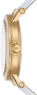 Michael Kors Corey Three Hand White Dial White Leather Strap Watch For Women - MK2985