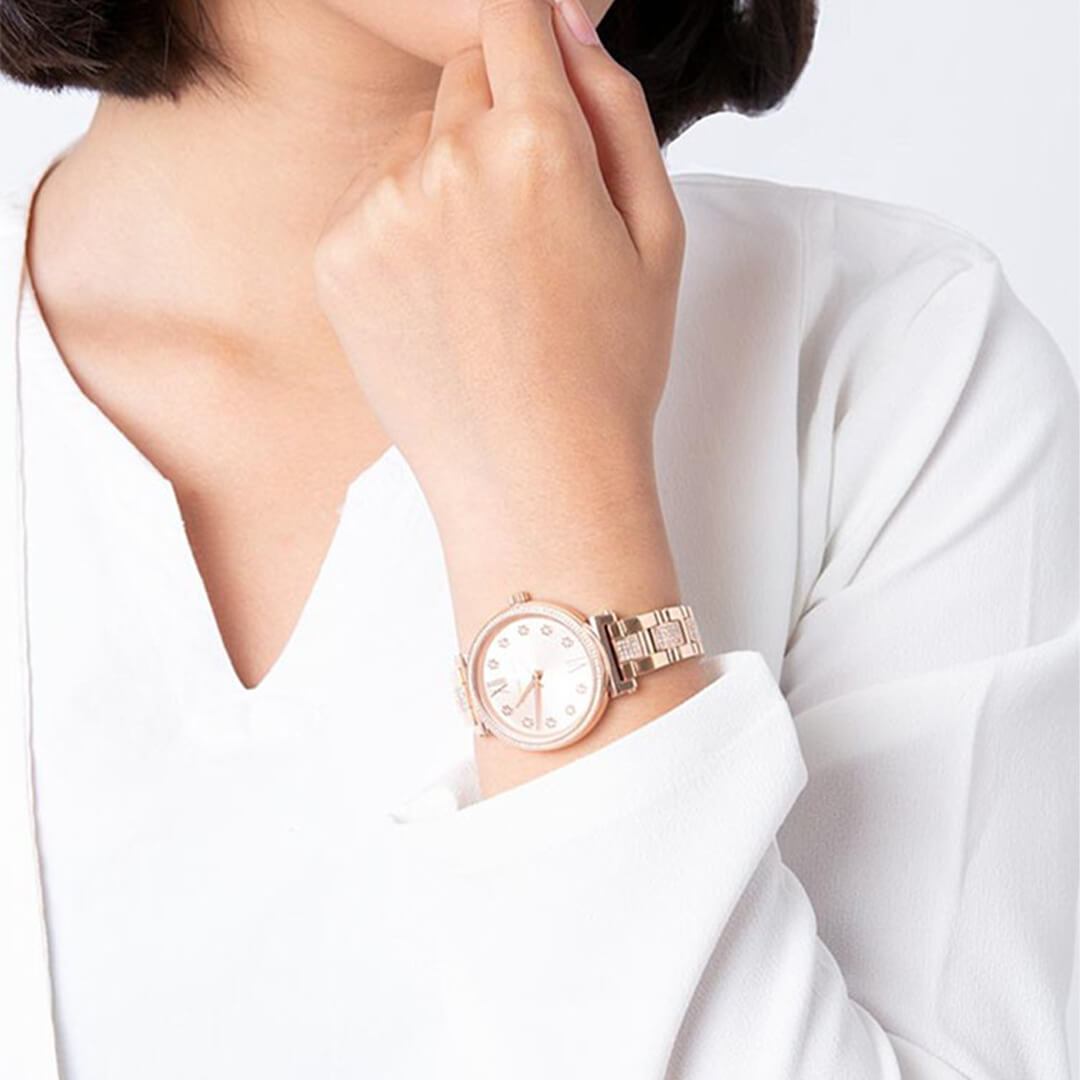  Shop Authentic Michael Kors Sofie Quartz Rose Gold Dial Rose Gold Steel Strap Watch For Women - MK3882 - Luxxuri