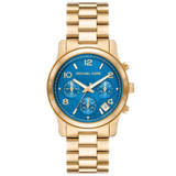  Shop Authentic Michael Kors Runway Chronograph Blue Dial Gold Steel Strap Watch For Women - MK7353 - Luxxuri
