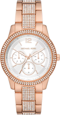Michael Kors Tibby Chronograph White Dial Rose Gold Steel Strap Watch For Men - MK7293