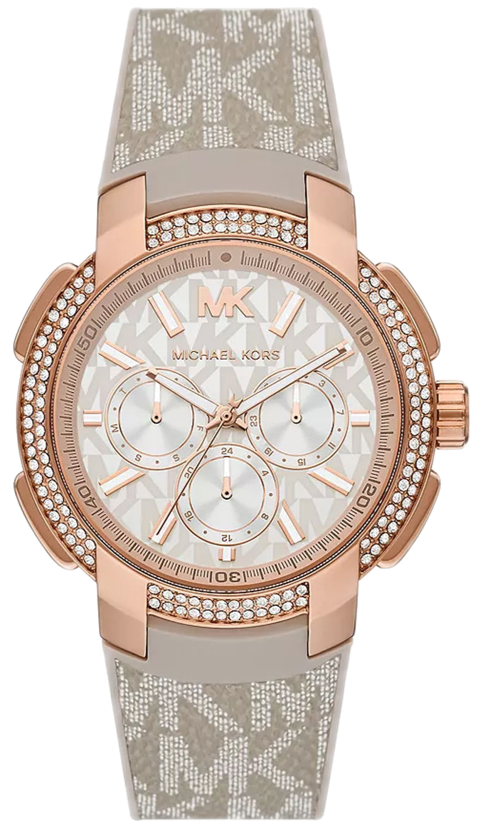 Michael Kors Sidney Chronograph White Dial Beige Leather Strap Watch For Women - MK6949