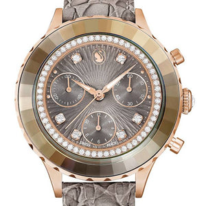  Shop Authentic Swarovski Octea Chrono Grey Dial Grey Leather Strap Watch for Women - 5671153 - Luxxuri