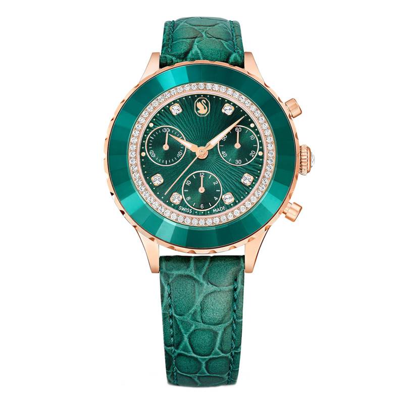 Swarovski Octea Chrono Green Dial Green Leather Strap Watch for Women - 5672931