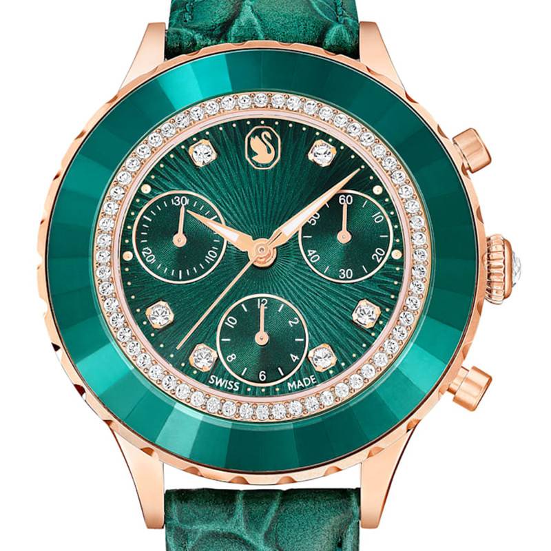  Shop Authentic Swarovski Octea Chrono Green Dial Green Leather Strap Watch for Women - 5672931 - Luxxuri