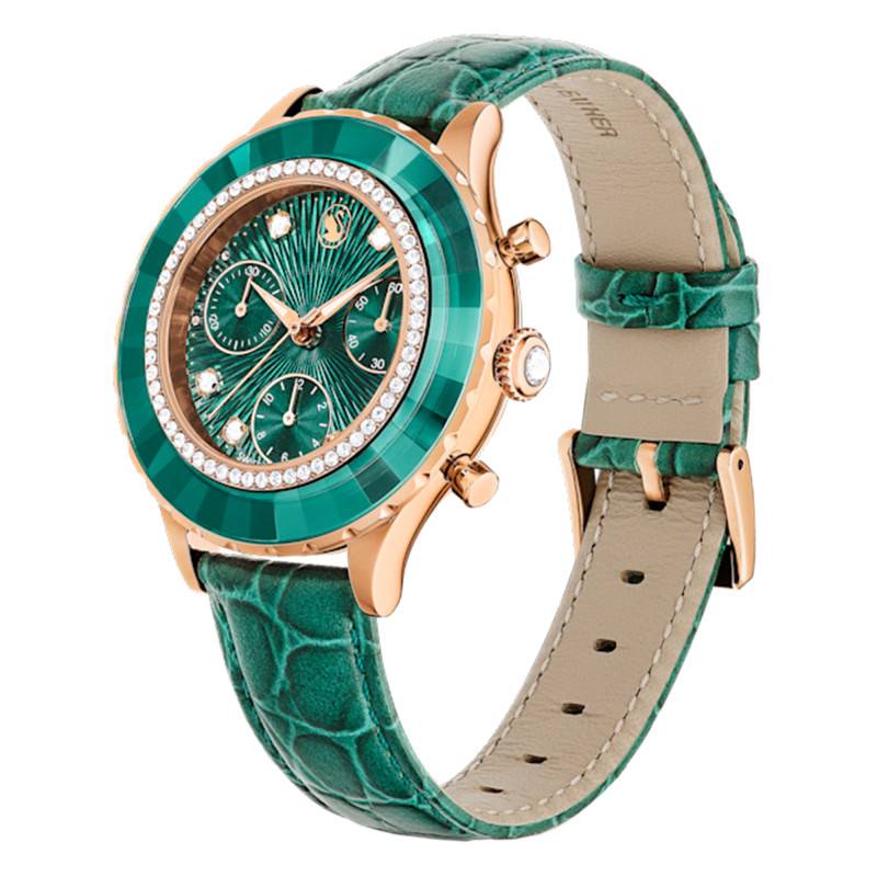  Shop Authentic Swarovski Octea Chrono Green Dial Green Leather Strap Watch for Women - 5672931 - Luxxuri