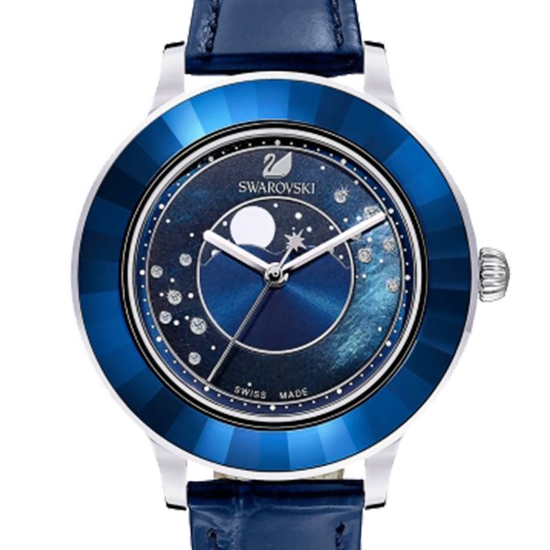  Shop Authentic Swarovski Octea Lux Moon Crystal Blue Dial Blue Leather Strap Watch for Women - 5516305 - Luxxuri