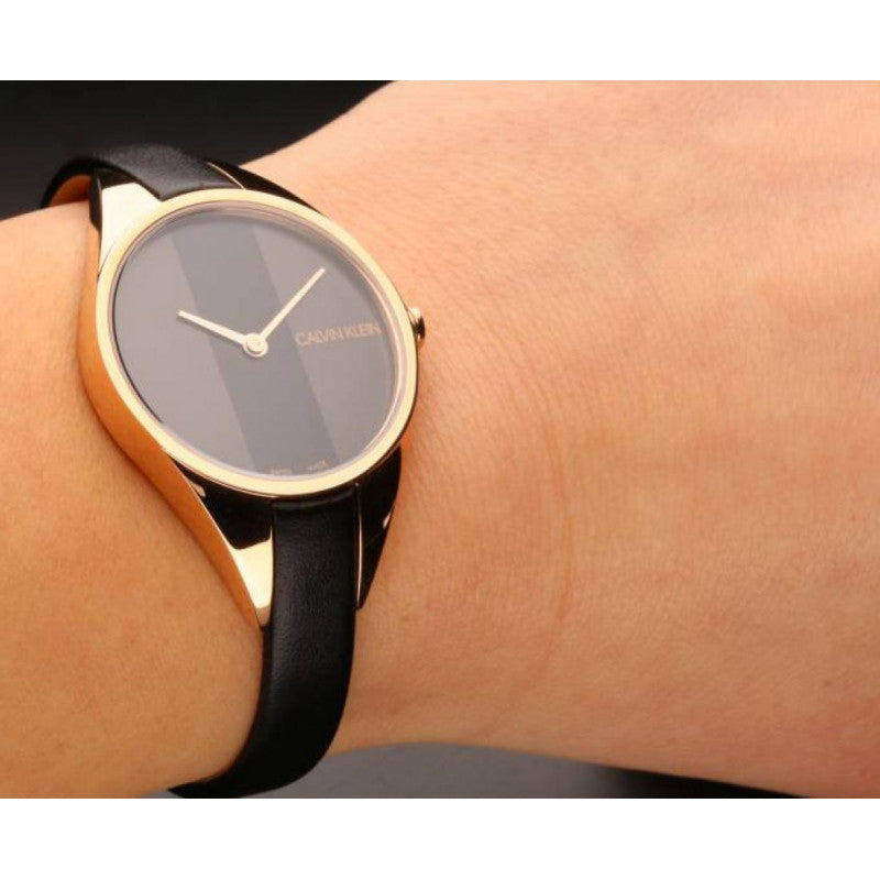  Shop Authentic Calvin Klein Rebel Black Dial Black Leather Strap Watch for Women - K8P236C1 - Luxxuri