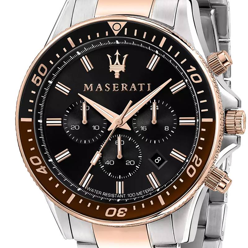  Shop Authentic Maserati SFIDA Chronograph Black Dial Two Tone Steel Strap Watch For Men - R8873640009 - Luxxuri