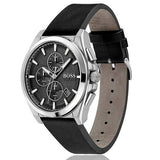  Shop Authentic Hugo Boss Grandmaster Chronograph Black Dial Black Leather Strap Watch for Men - 1513881 - Luxxuri