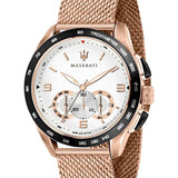  Shop Authentic Maserati Traguardo 45mm Chronograph Rose Gold Mesh Strap White Dial Watch For Men - R8873612011 - Luxxuri