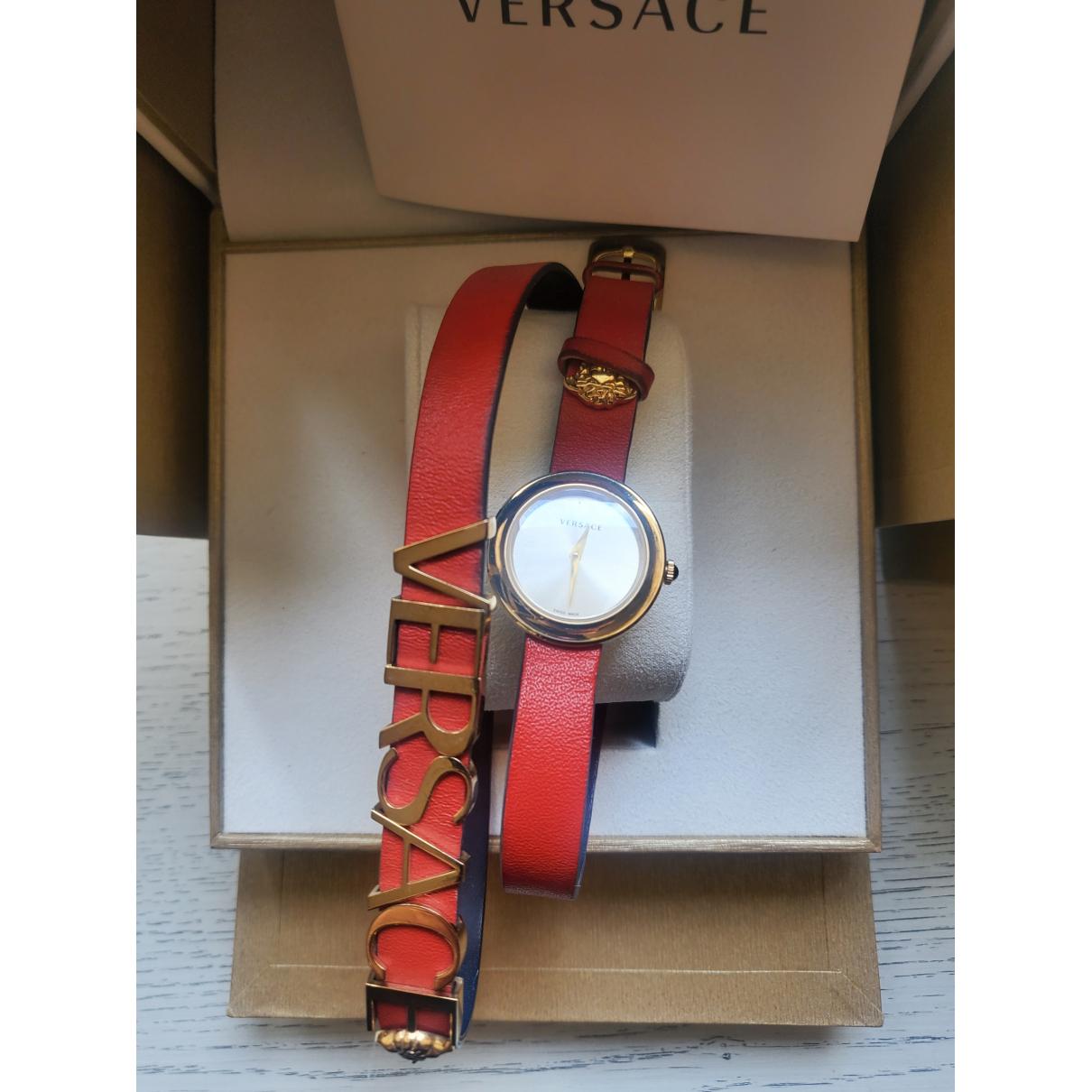  Shop Authentic Versace V-Flare Quartz Silver Dial Red Leather Strap Watch for Women - VEBN00418 - Luxxuri