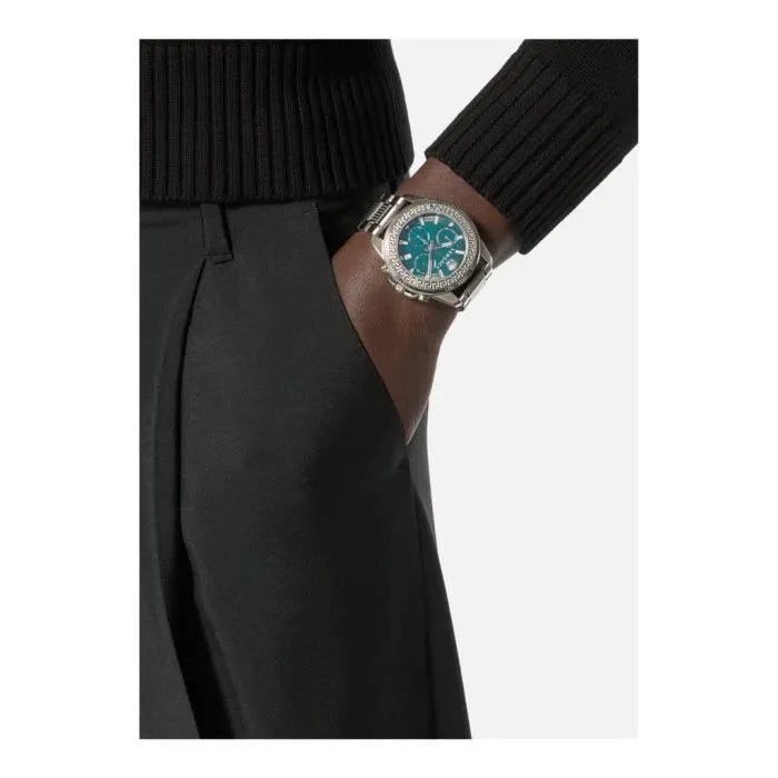  Shop Authentic Versace Greca Action Chronograph Quartz Green Dial Silver Steel Strap Watch for Men - VE3J00422 - Luxxuri