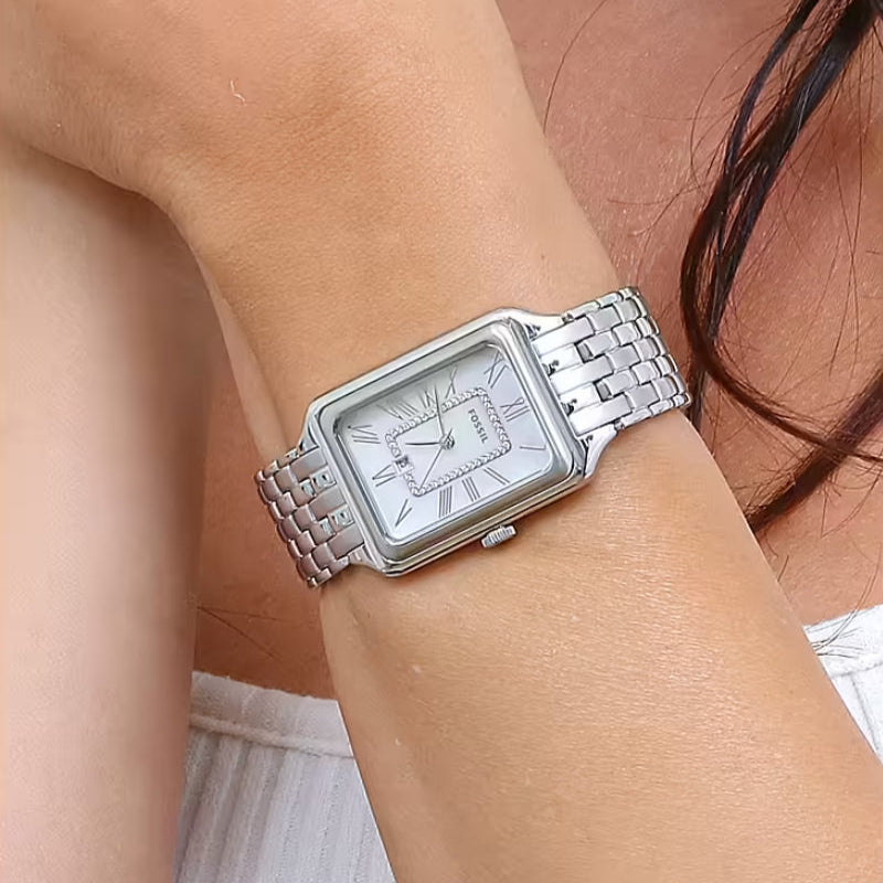  Shop Authentic Fossil Raquel Three Hand Date Mother of Pearl Dial Silver Steel Strap Watch for Women - ES5306 - Luxxuri