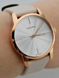  Shop Authentic Calvin Klein City Silver Dial White Leather Strap Watch for Women - K2G236X6 - Luxxuri