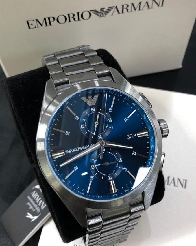  Shop Authentic Emporio Armani Chronograph Quartz Blue Dial Grey Steel Strap Watch For Men - AR11481 - Luxxuri