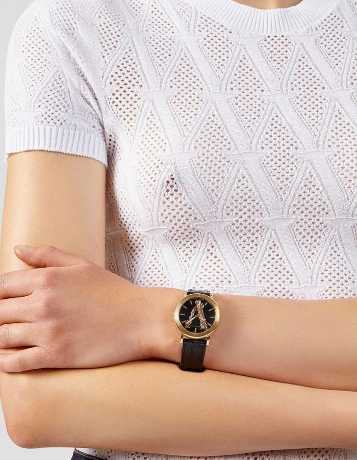  Shop Authentic Versace Virtus Quartz Black Dial Black Leather Strap Watch for Women - VEHC00119 - Luxxuri