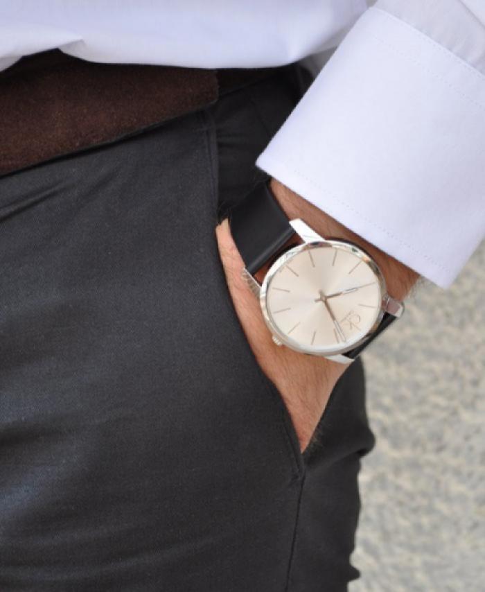  Shop Authentic Calvin Klein City White Dial Black Leather Strap Watch For Men - K2G211C6 - Luxxuri