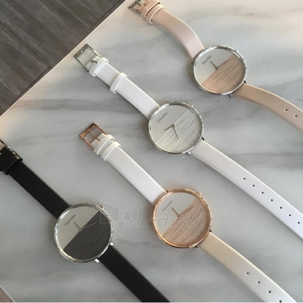  Shop Authentic Calvin Klein Rise White Grey Dial Black Leather Strap Watch for Women - K7A231C3 - Luxxuri