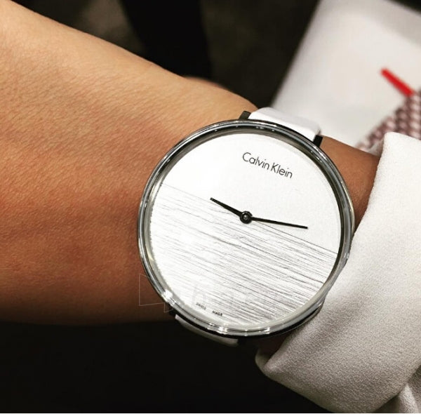  Shop Authentic Calvin Klein Rise White Grey Dial White Leather Strap Watch for Women - K7A231L6 - Luxxuri