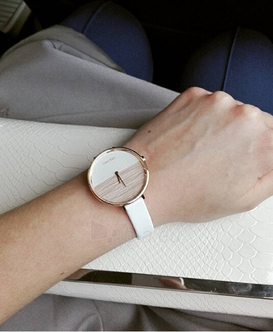 Calvin Klein Rise White Dial White Leather Strap Watch for Women - K7A236LH