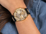  Shop Authentic Guess Frontier Diamonds Gold Dial Black Rubber Strap Watch For Women - W1160L1 - Luxxuri