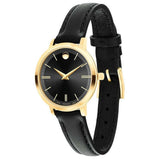  Shop Authentic Movado Ultra Slim Black Dial Black Leather Strap Watch For Women -  0607095 - Luxxuri