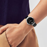  Shop Authentic Movado Ultra Slim Black Dial Black Leather Strap Watch For Women - 0607094 - Luxxuri