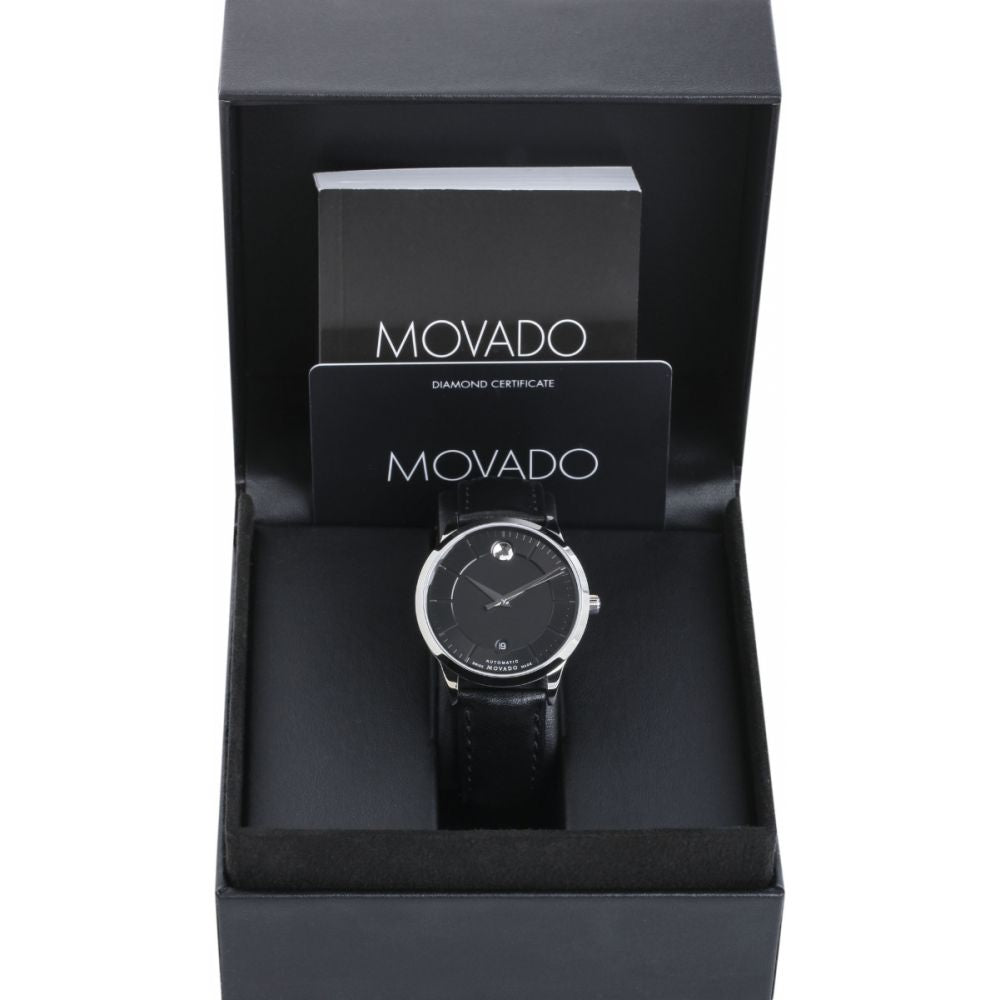  Shop Authentic Movado 1881 Automatic Black Dial Black Leather Strap Watch for Men - 606873 - Luxxuri